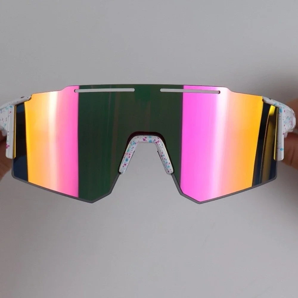 Ukoly Sports Sunglasses Wrap Shield White Paint Splatter Mirrored One Size NEW